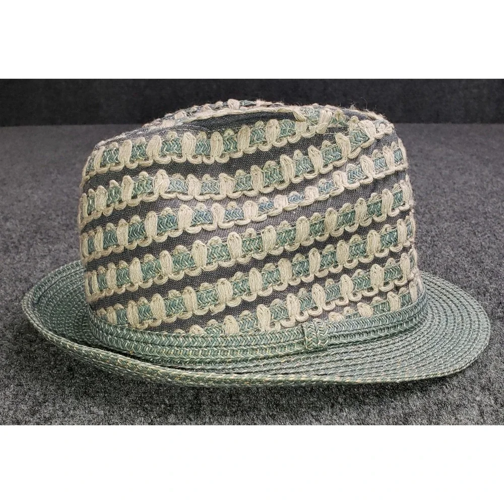 Danielle Meucci Straw Hat NWT New Tags Womens Turquise Beige Cotton Linen Straw